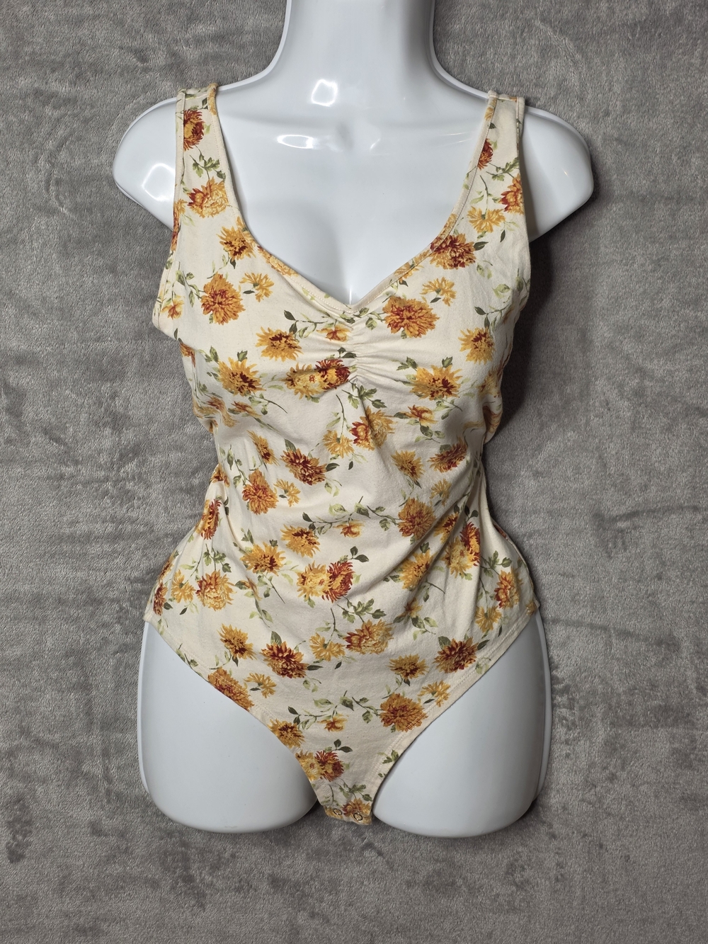 Forever 21 Floral Bodysuit Cream/Yellow Marigold Sleeveless Size Small
